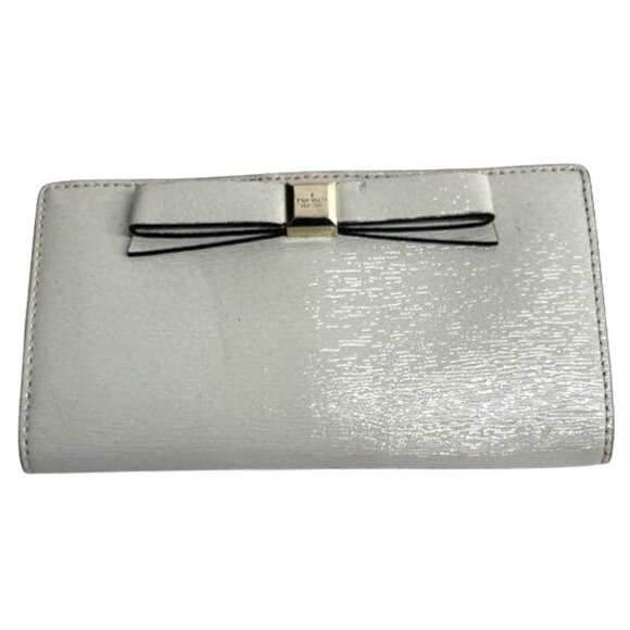 Kate Spade New York Grey Leather Wallet With Bow Accent & Multiple Card Slots - Picture 1 of 4